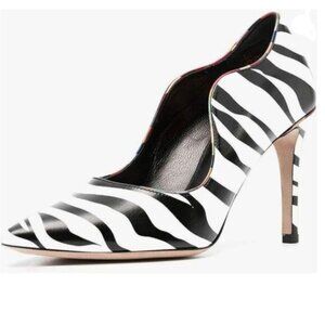 YDN Zebra Stripes Pointed Toe Stiletto High Heels Pumps Wave Edge Slip On Shoes